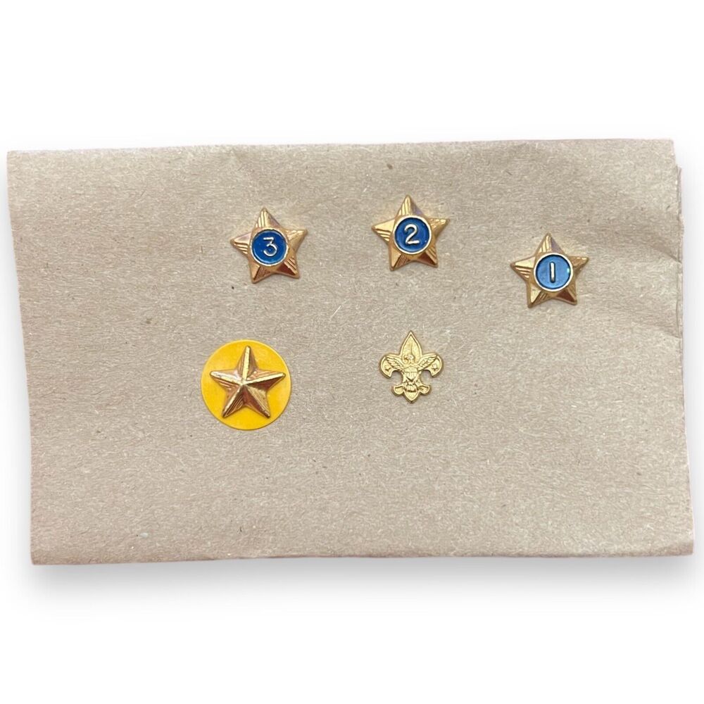 Boy Scouts Of America Vintage Ballou Gold Tone Star #1-3 Pins - Lot Of 5